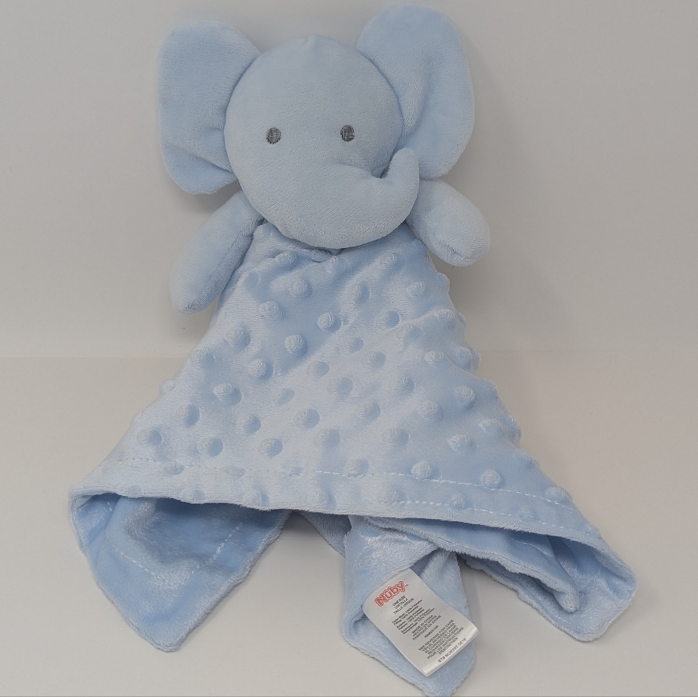 Nuby Lovey Elephant Blue Minky Dots Baby Security Blanket